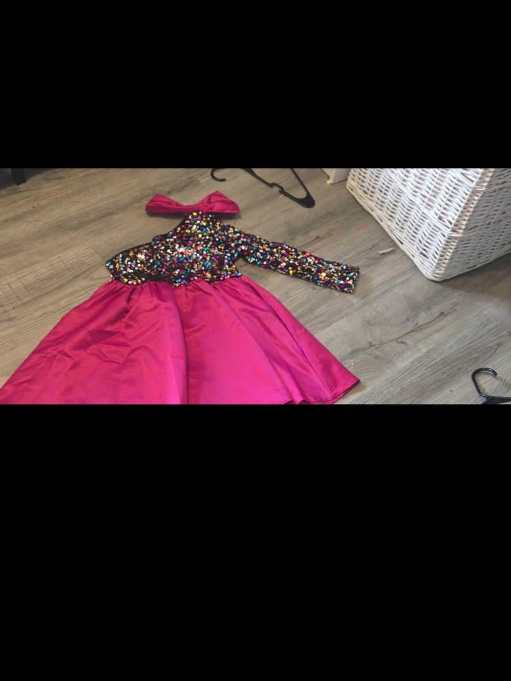 Girls' Hot Pink Sequin Party Dress with Bow